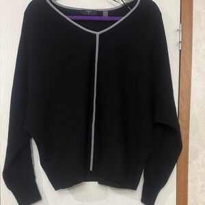 T Tahari V-Neck Sweater in Black with Gray Accents